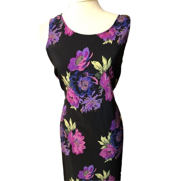 JM Collection black purple floral sheath maxi dress Size M - Picture 2 of 13